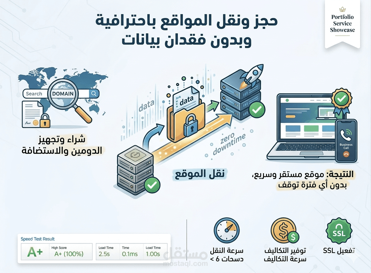 شراء وحجز (Domain & Hosting) ونقل المواقع باحترافية وبدون فقدان بيانات