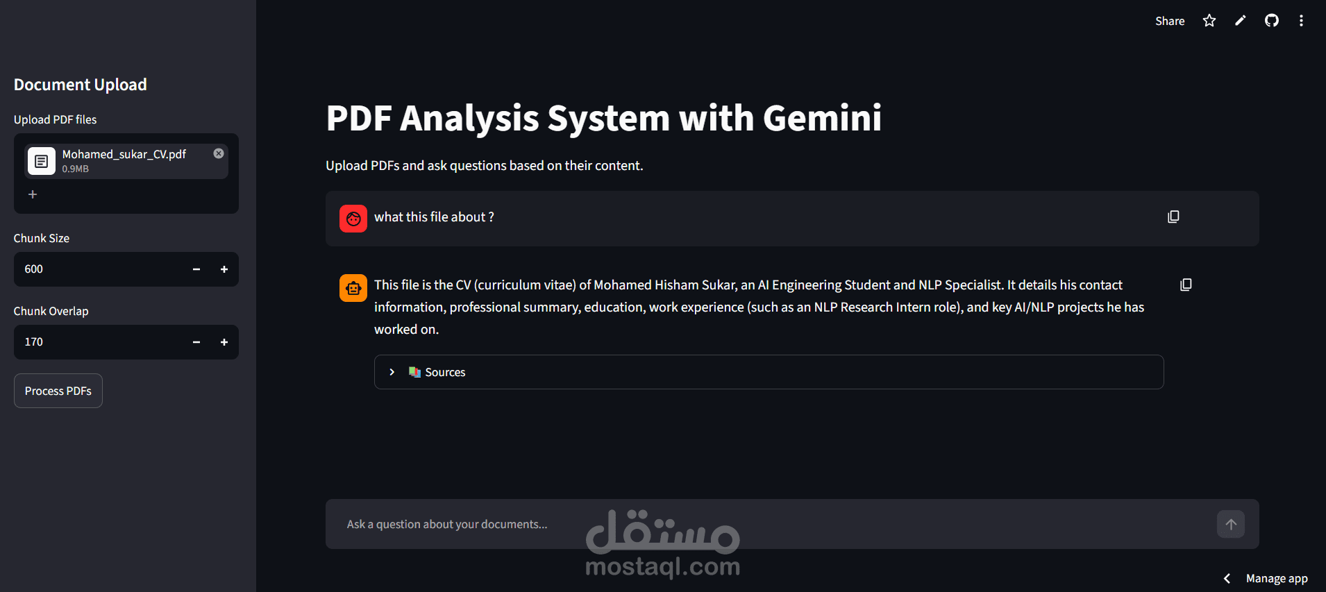 بناء نظام ذكاء اصطناعي تفاعلي (RAG) لاستخراج الإجابات من ملفات PDF