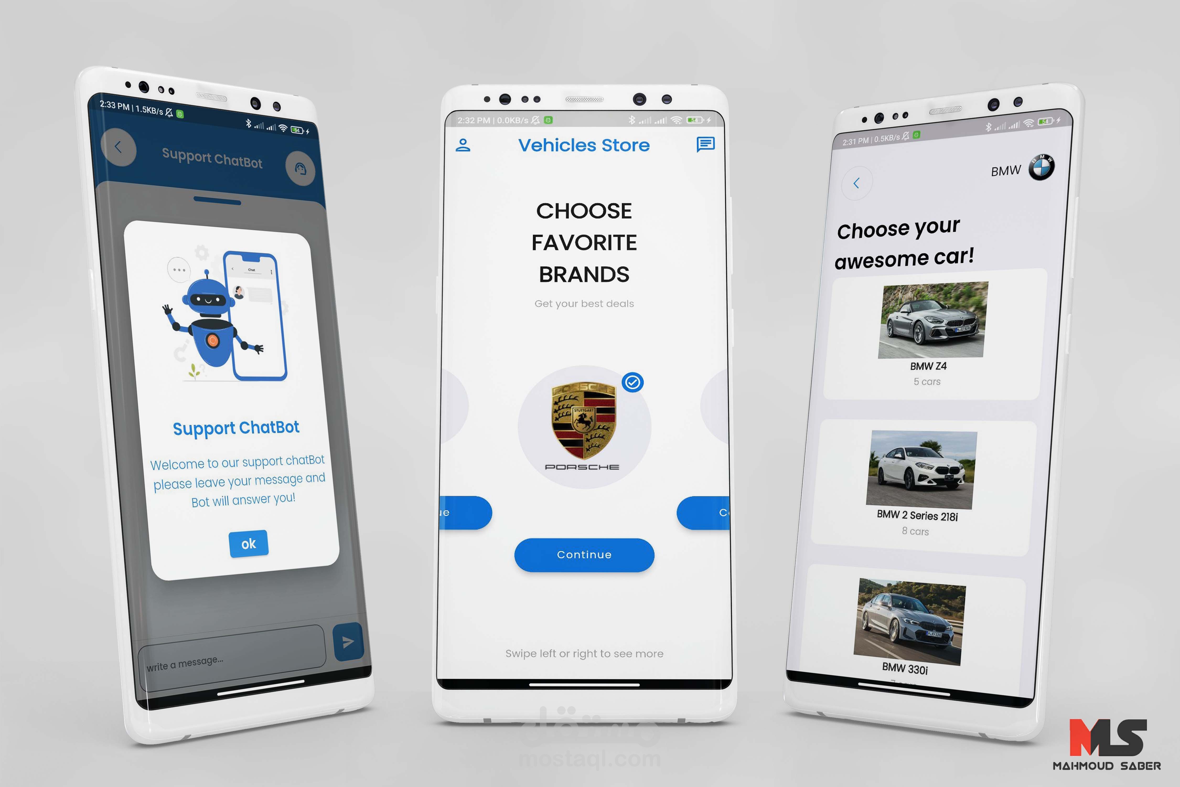 متجر لبييع وإيجار السيارات مدعم بشات بوت للرد التلقائي | Vehicles Store for Android and IOS