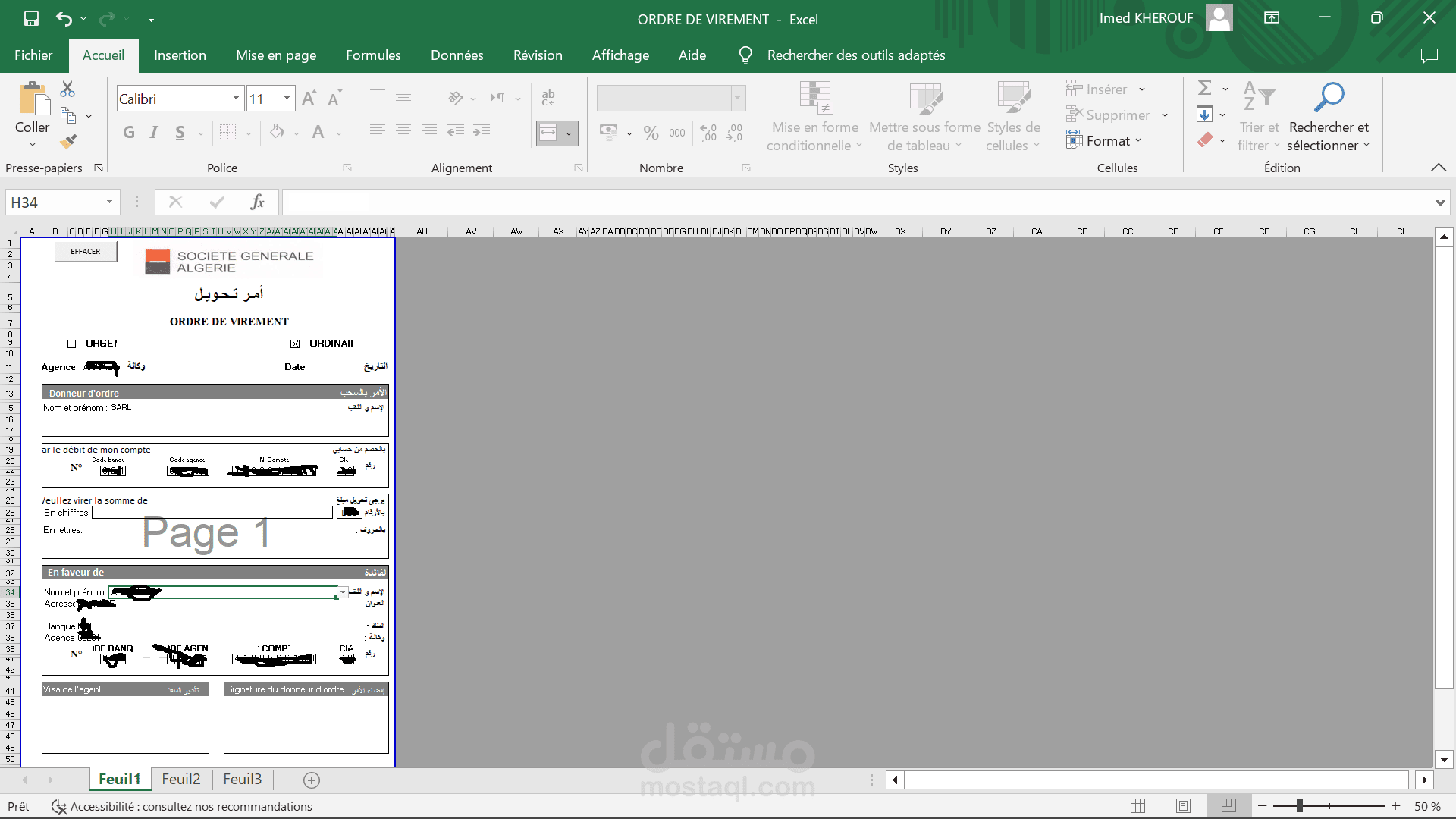 ORDRE DE VIREMENT BANCAIRE AVEC DES MACRO