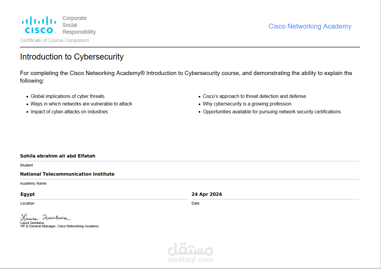 Introduction to Cybersecurity course