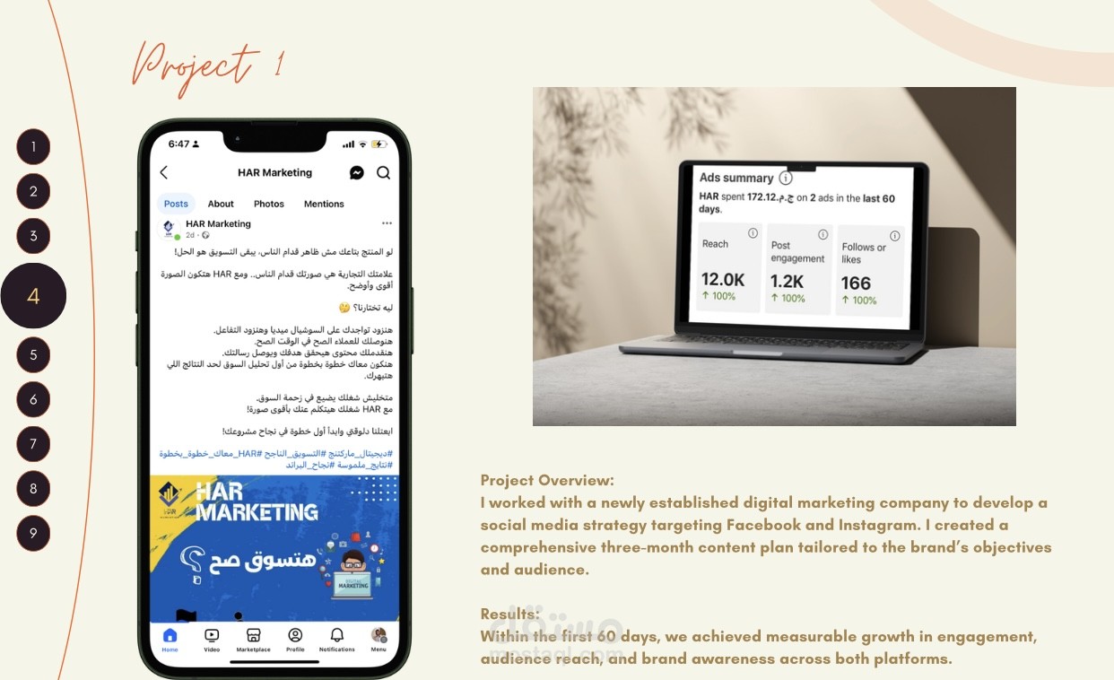 وضع استراتيجية وخطة محتوي لشركة تسويق إلكتروني وإدارة صفحة الفيسبوك