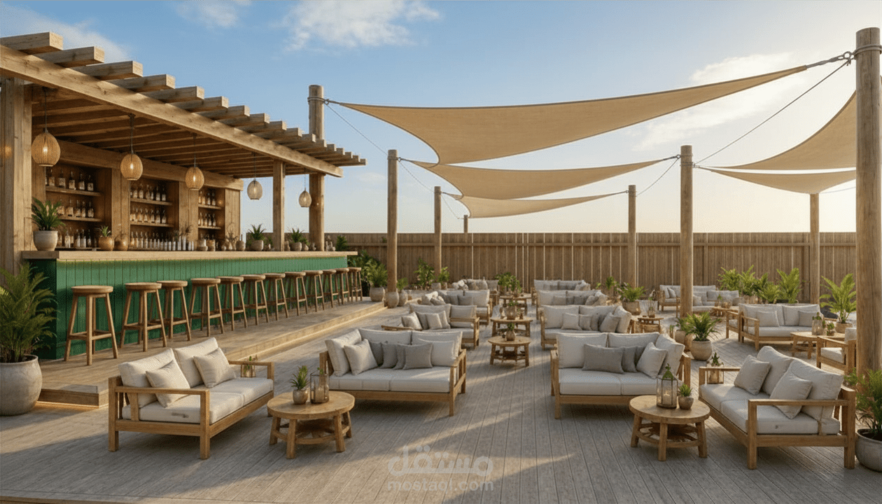 بيتش بار لاونج – على شاطئ البحر | تصميم معماري وتنفيذي
