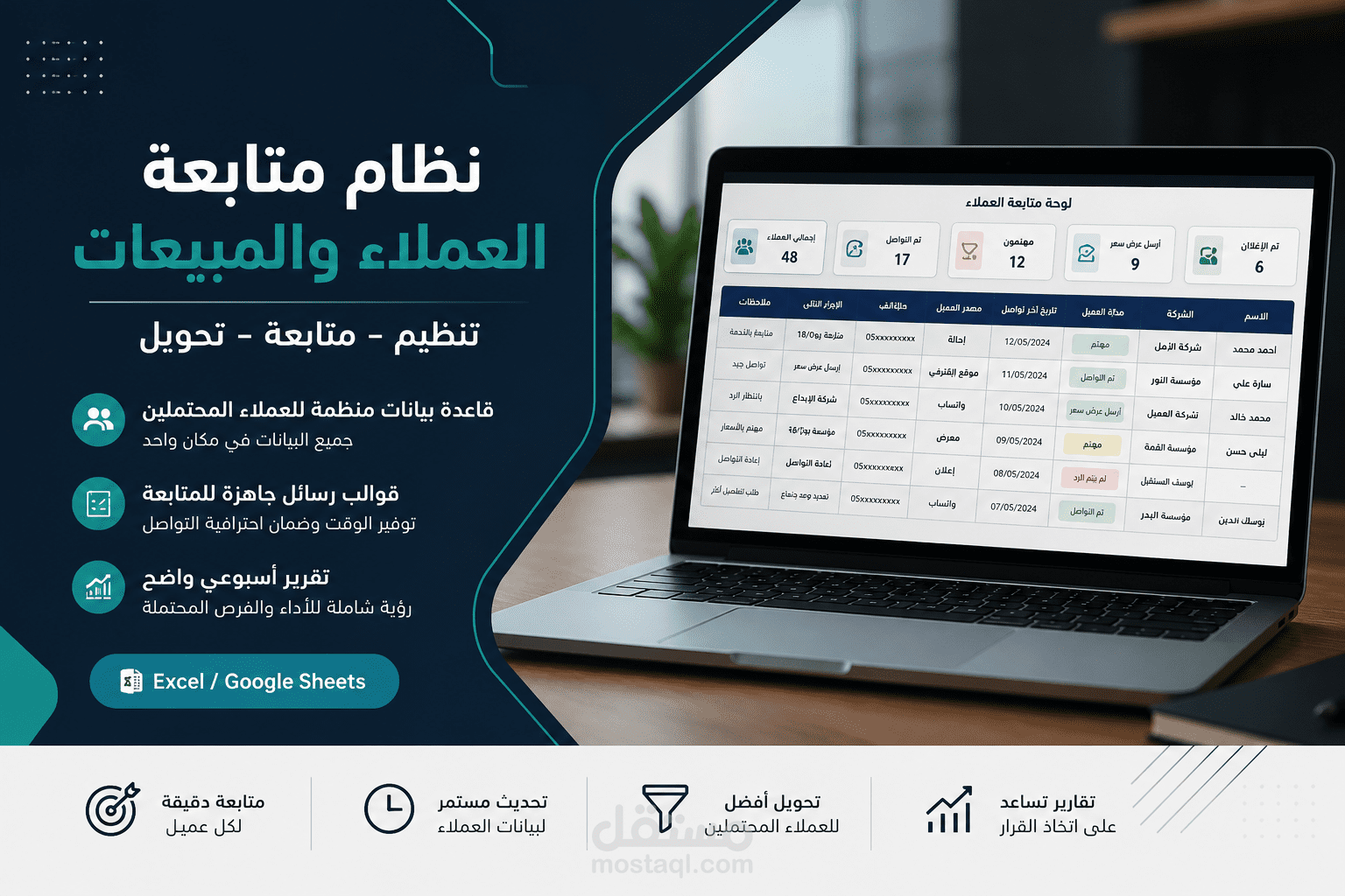 نظام متابعة العملاء المحتملين والمبيعات مع تقرير أسبوعي وقوالب Follow-up