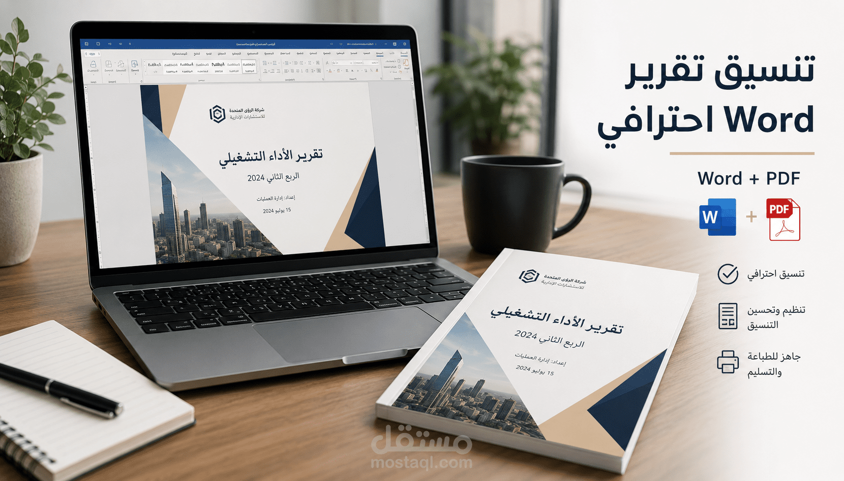 تنسيق تقرير Word احترافي وتحويله إلى PDF جاهز للطباعة