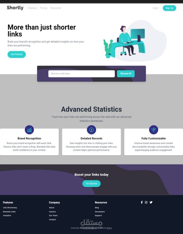 تطوير صفحة ويب لاختصار الروابط بتصميم عصري ومتجاوب