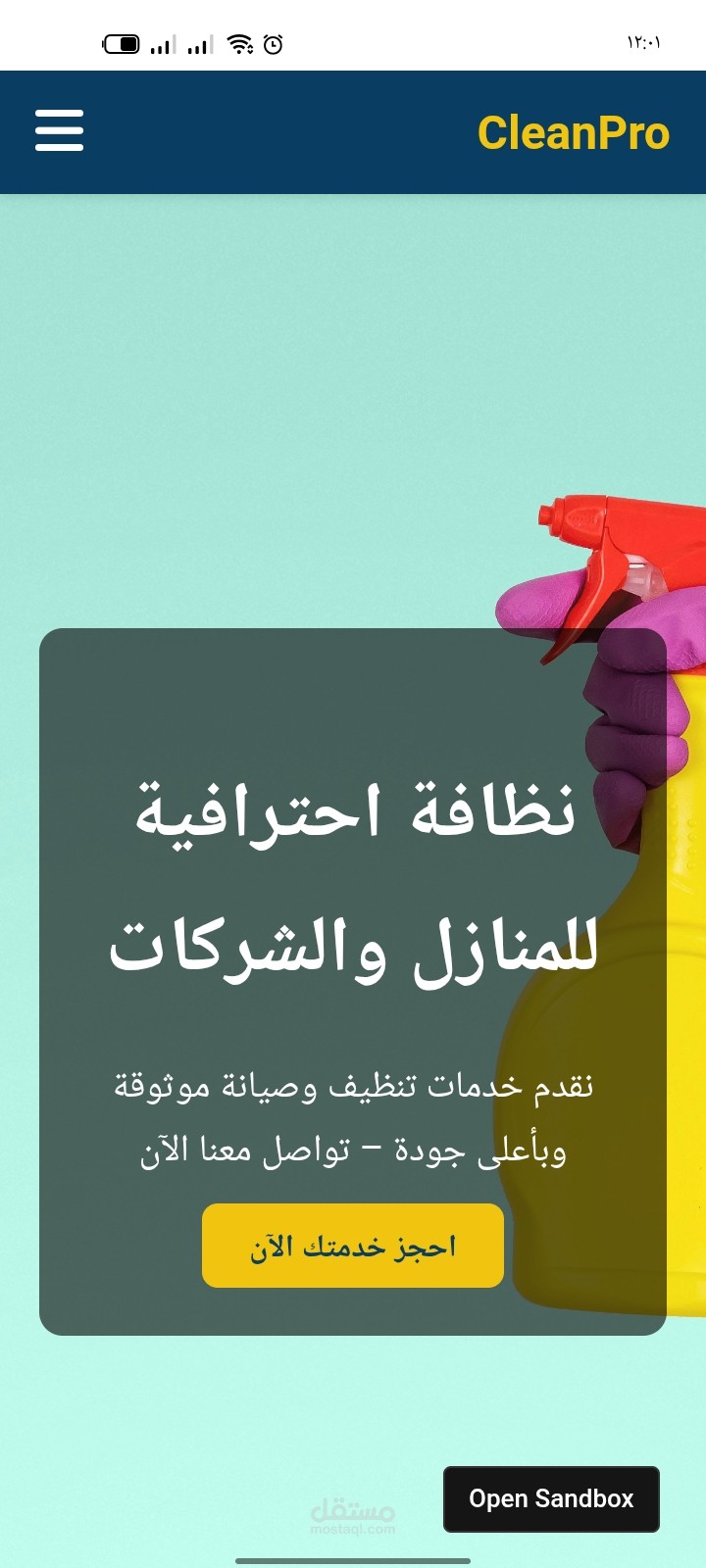 تصميم وتطوير موقع شركة  لخدمات النظافة والصيانة باستخدام React