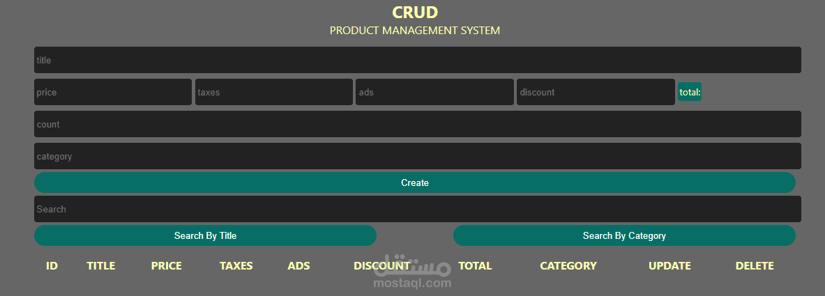مشروع ادارة المنتجات CRUDS