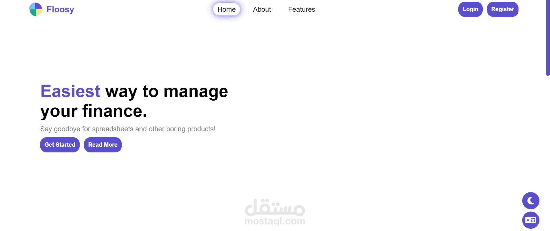 تصميم صفحة هبوط لموقع ادارة ماليات باستخدام Html, CSS, JavaScript