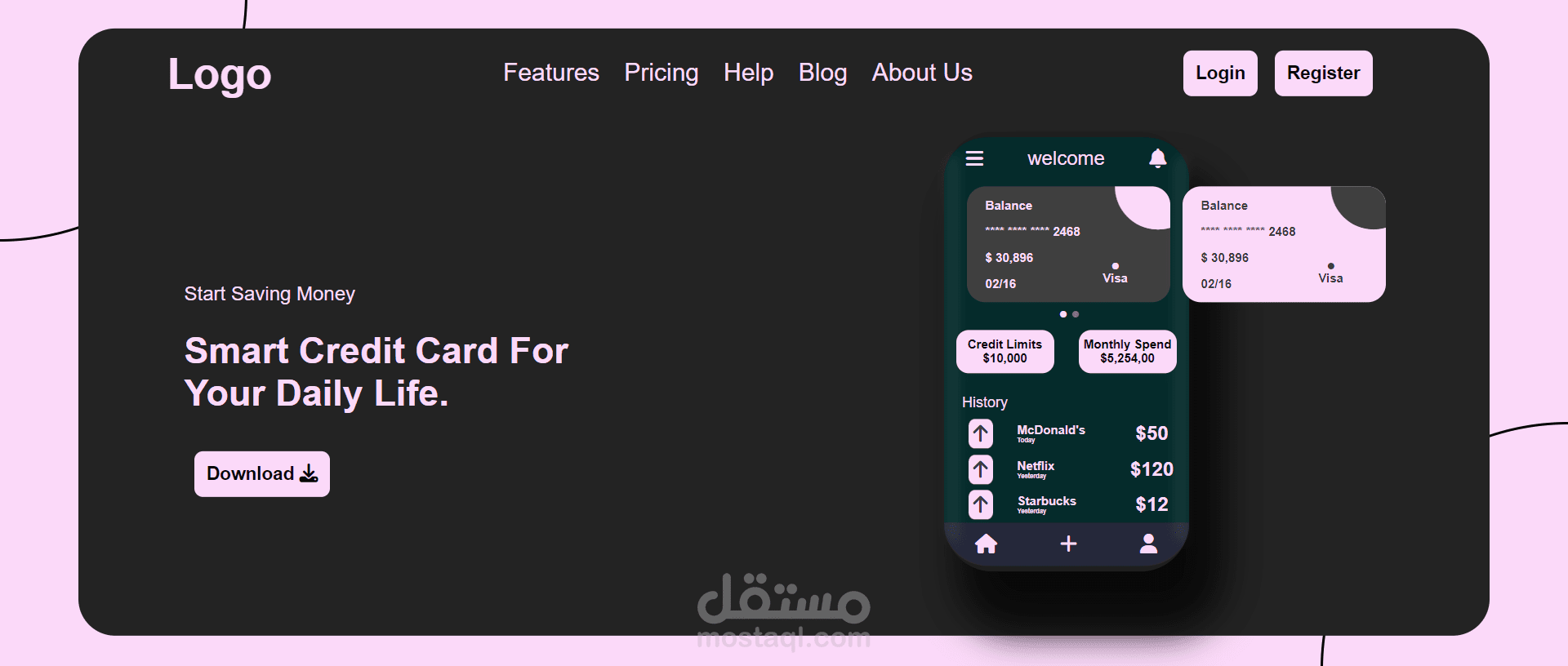 تصميم صفحة هبوط لموقع دفع الكتروني باستخدام HTML, CSS, JavaScript