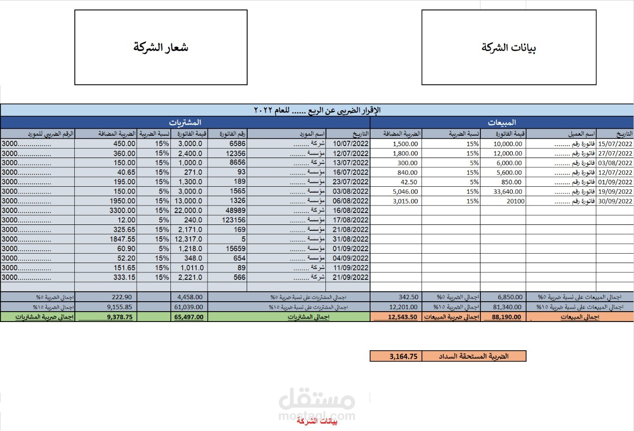 اقرارات ضربية شهرية او ربعية