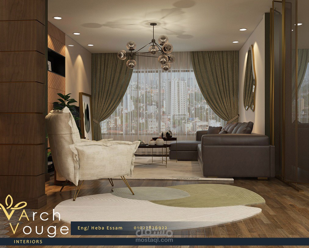 تصميم شقة سكنية على مساحة 95 متر مربع بمدينة الرحاب