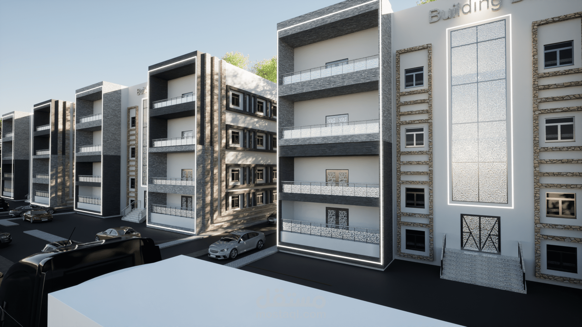 Residential project with external modern elevations using Revit and Twin Motion programs