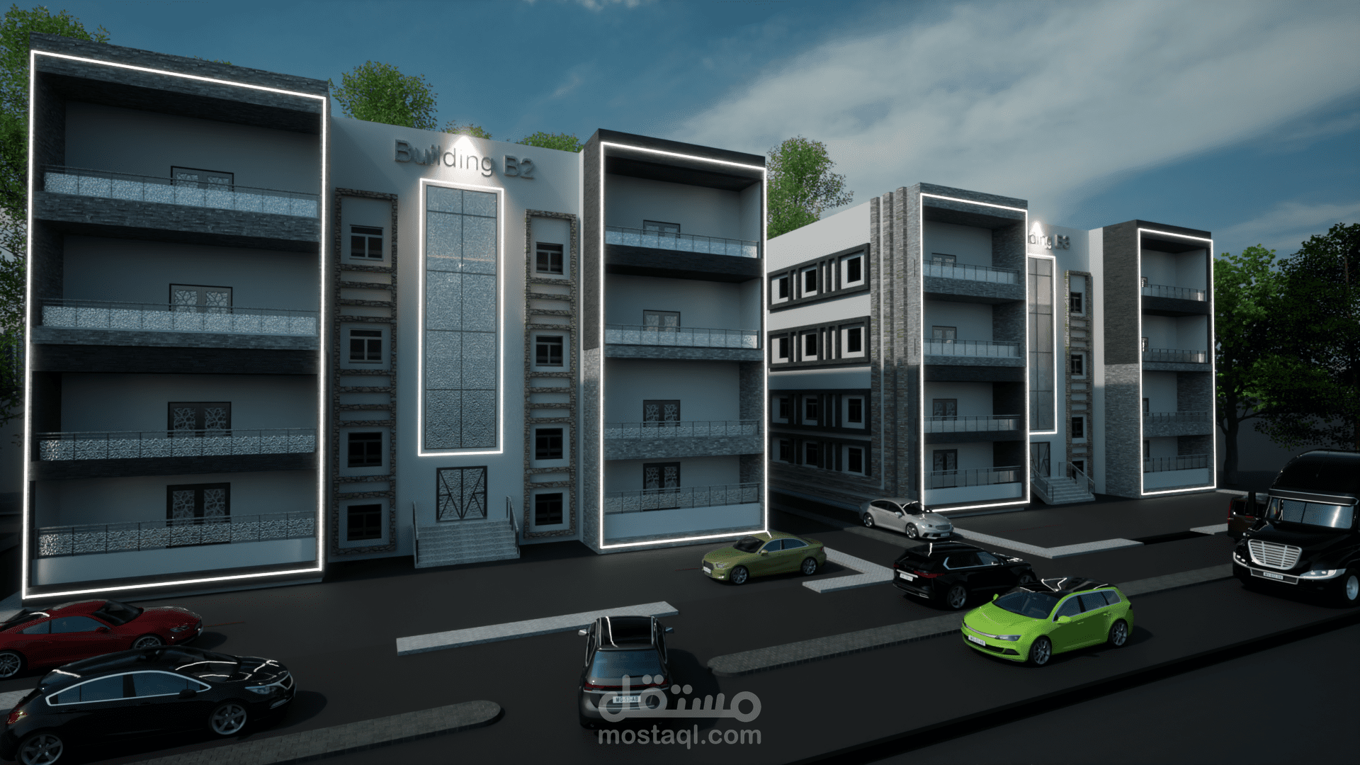 Residential project with external modern elevations using Revit and Twin Motion programs