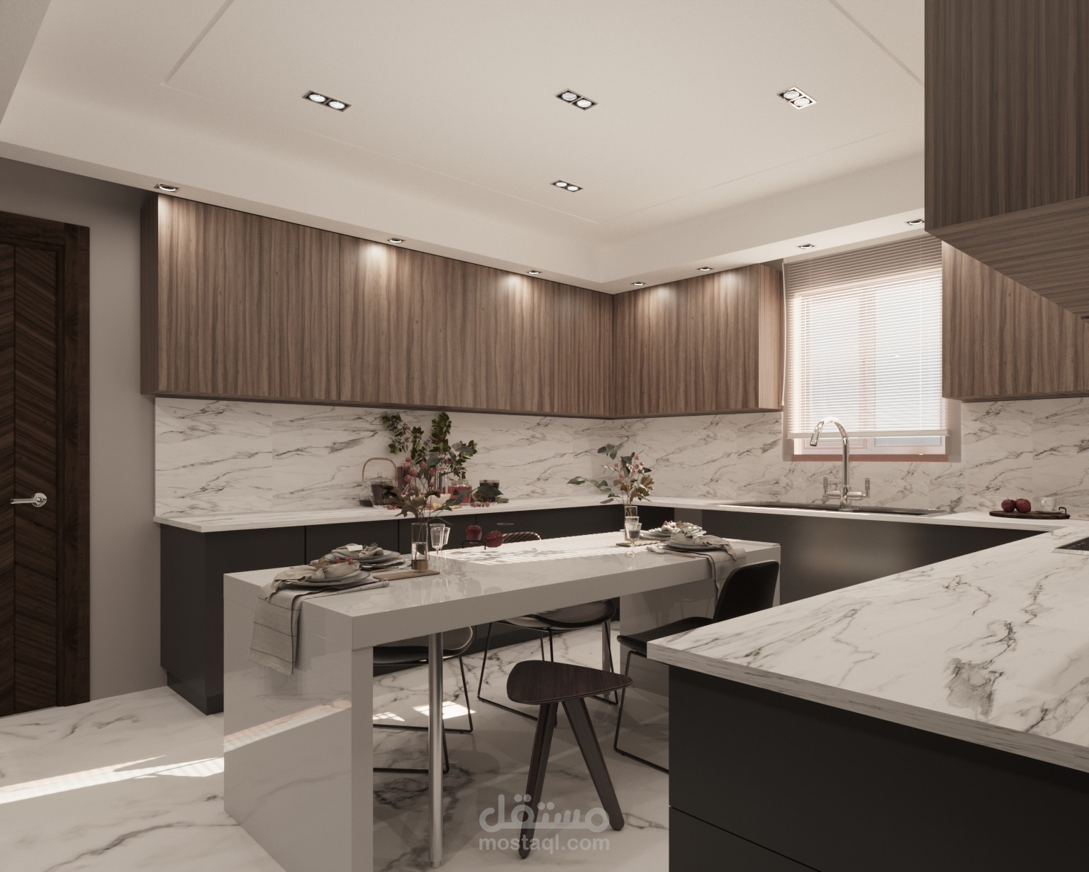 مطبخ بتصميم مودرن فخم بكمبوند ميفيدا -اعمار بالقاهره /التجمع الخامس