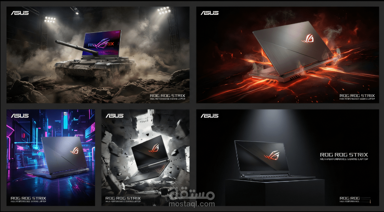 تصميم بوسترات إعلانية احترافية لمنتج تقني (Gaming Laptop)
