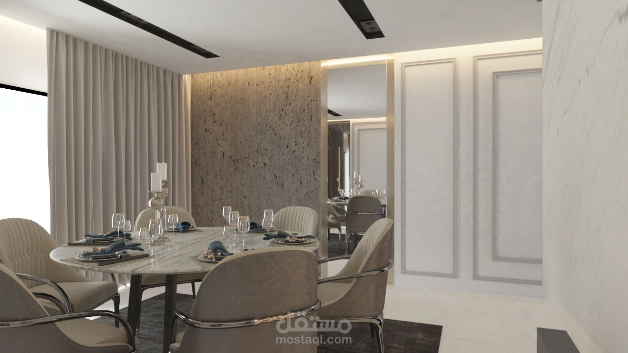تصميم غرفة المعيشة و غرفة الطعام