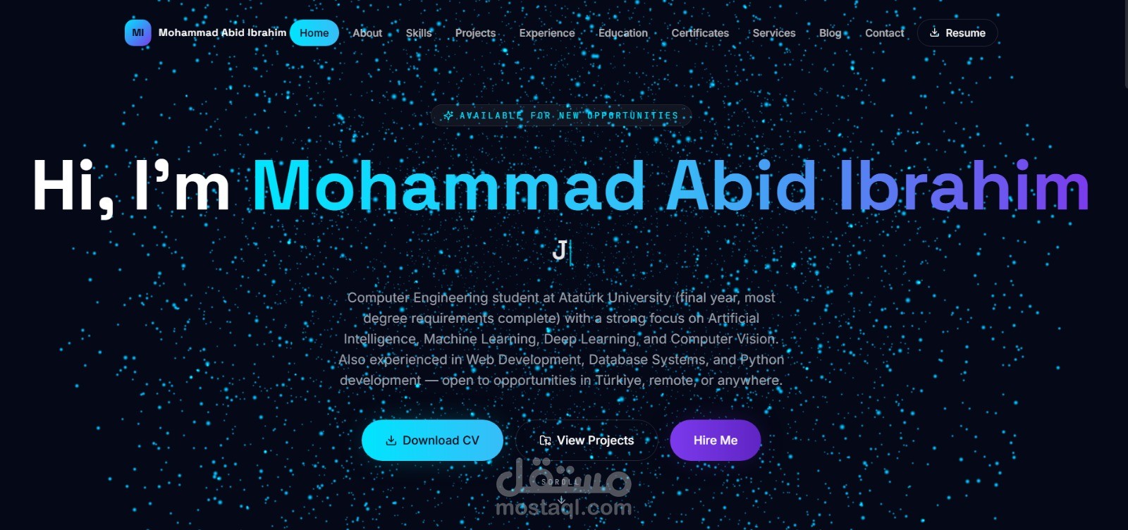 تصميم وتطوير موقع بورتفوليو شخصي - عرض تفاعلي لمشاريع الذكاء الاصطناعي