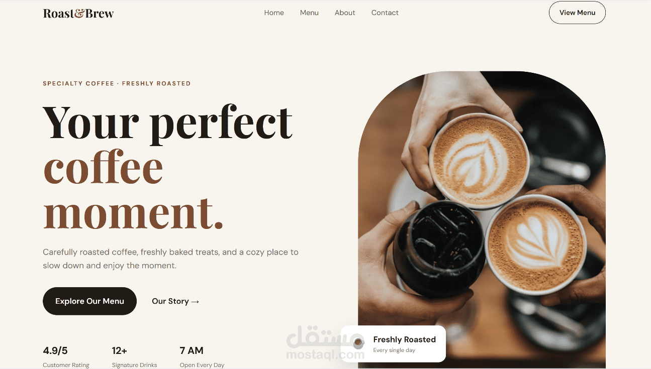 Roast & Brew — تصميم صفحة هبوط لمقهى