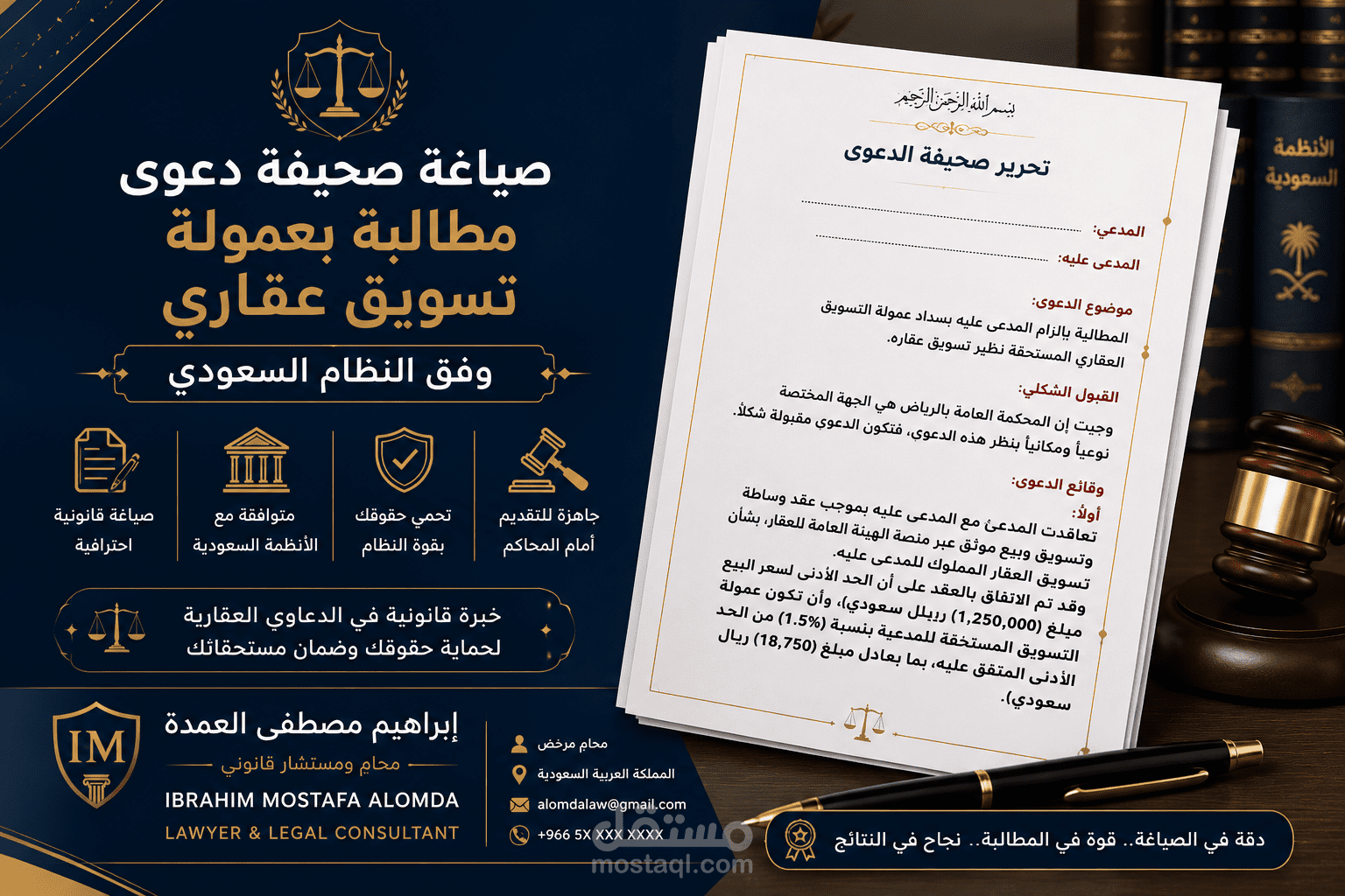 صياغة صحيفة دعوى مطالبة بعمولة تسويق عقاري وفق النظام السعودي