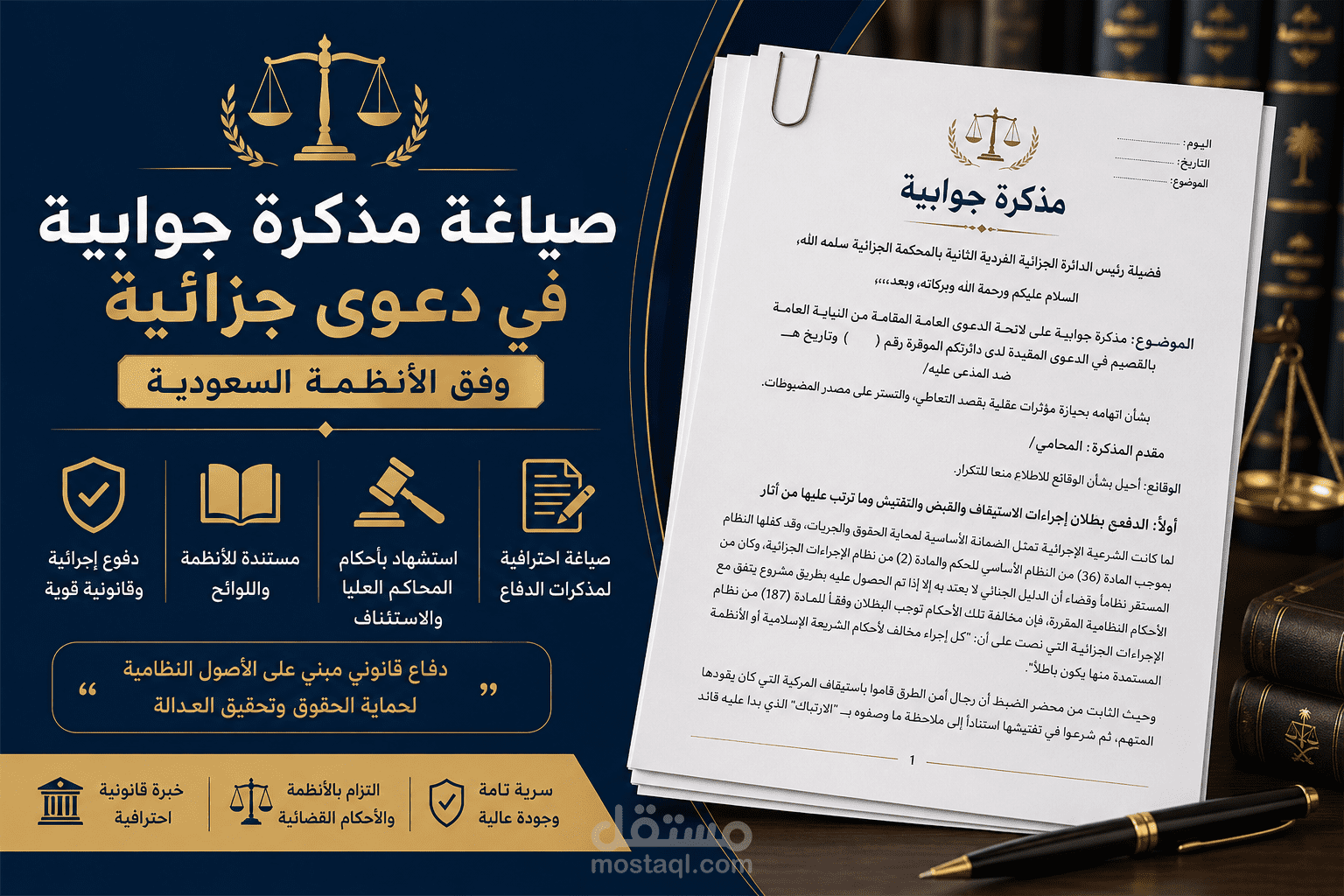 صياغة مذكرة جوابية جزائية وفق الأنظمة والأحكام القضائية السعودية ⚖️