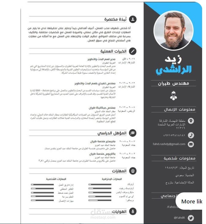 تصميم سيرة ذاتية إحترافية باللغة العربية