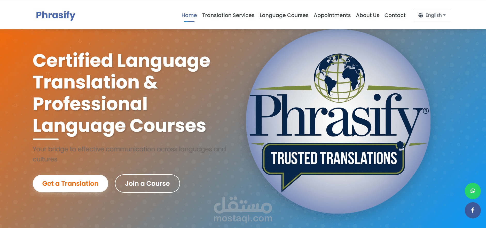 تصميم وتطوير موقع احترافي متعدد اللغات لخدمات الترجمة والتعليم