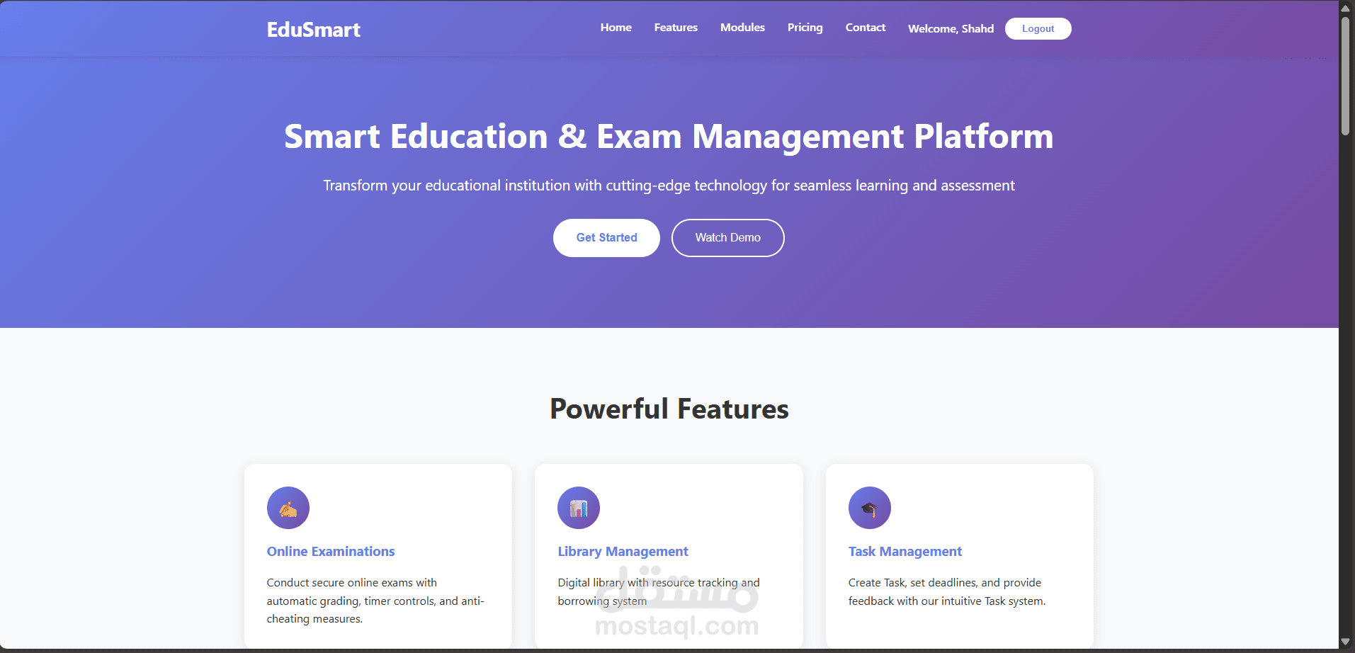 تصميم وتنفيذ منصة تعليمية ذكية وإدارة امتحانات باستخدام HTML وCSS وJavaScript
