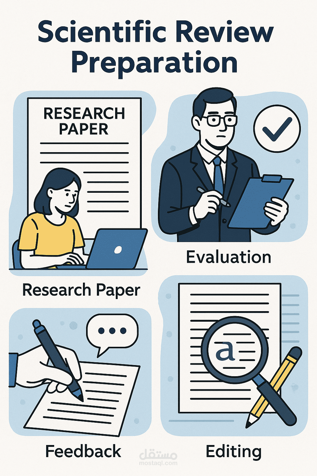 إعداد مراجعات علمية وفق منهج أكاديمي دقيق (سردية – منهجية – تحليلية)، مع الالتزام بمعايير البحث العلمي وجودة المصادر.