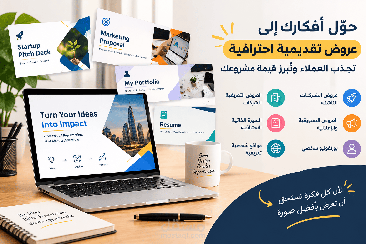 عروض تقديمية احترافية ومواقع شخصية تعكس هويتك وتُبرز أفكارك