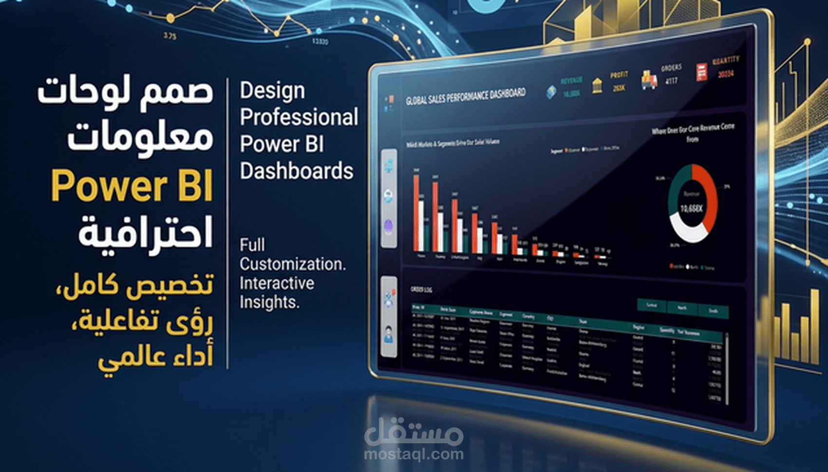 تصميم لوحة معلومات تحليلية لمتابعة أداء المبيعات العالمية