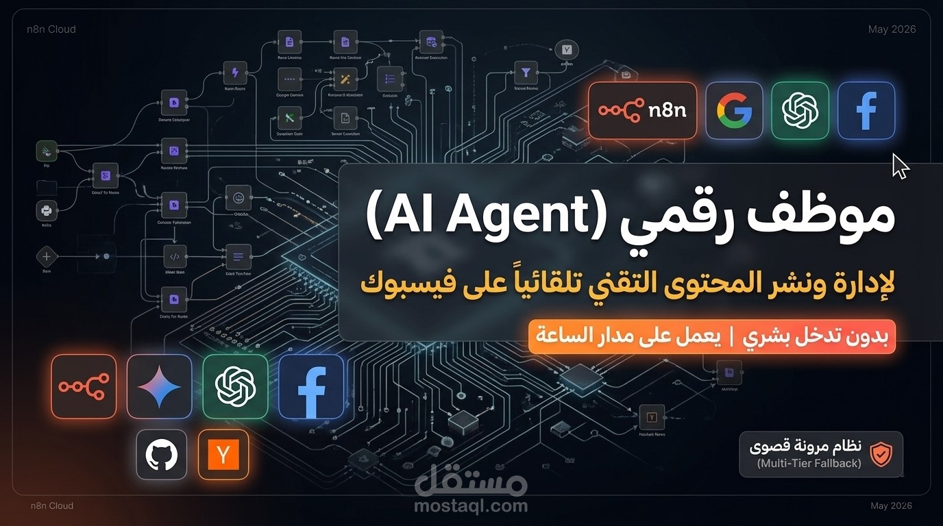 بناء نظام أتمتة كامل (AI Agent) لإدارة ونشر محتوى تقني عربي على فيسبوك باستخدام n8n