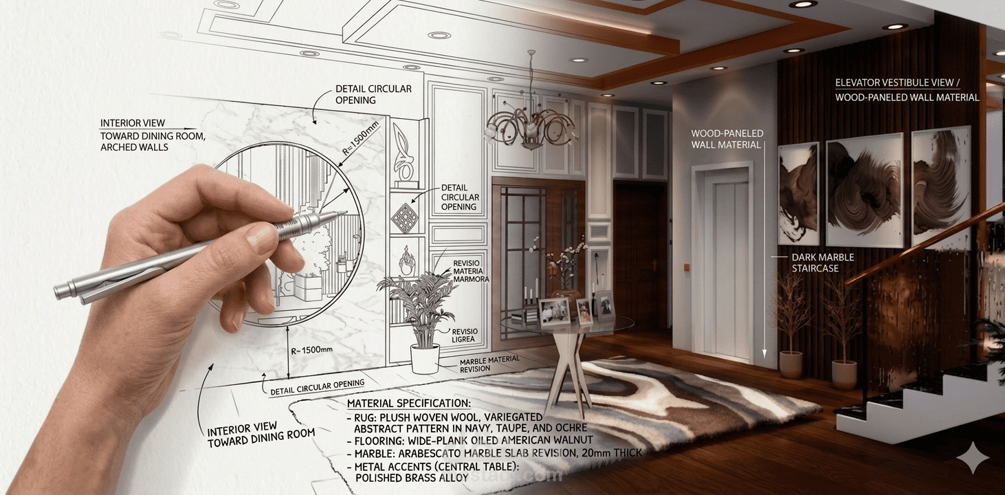 تصميم داخلي لغرفة معيشة و منطقة طعام
