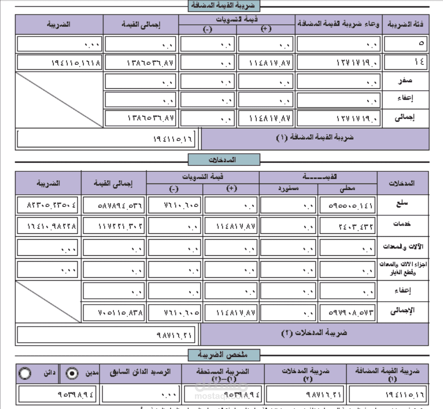إقرار القيمه المضافه