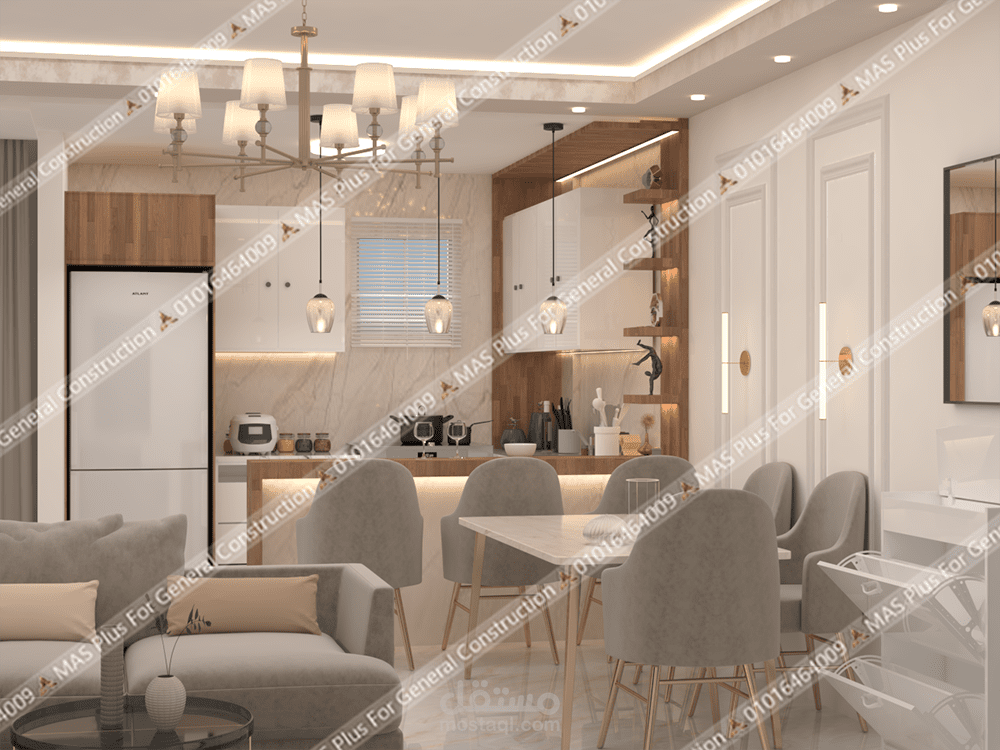 تصميم رسبشن ومطبخ