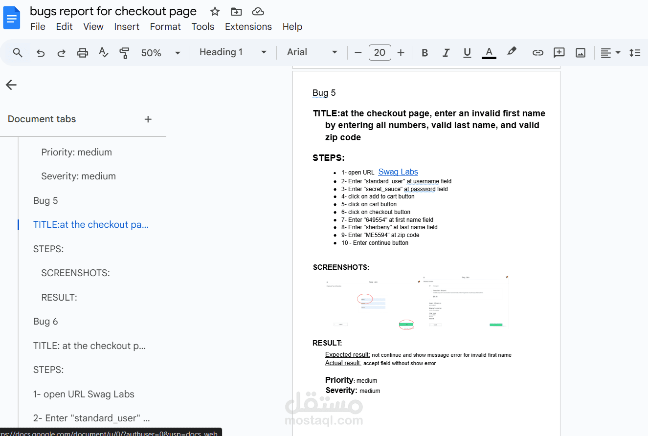 كتابة التقارير للاخطاء الناتجه من الاختبار bug report