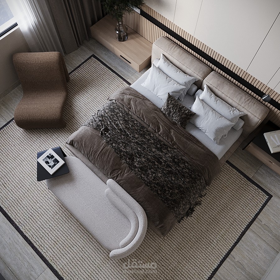 تصميم داخلى لغرفة نوم علي الطراز المودرن.