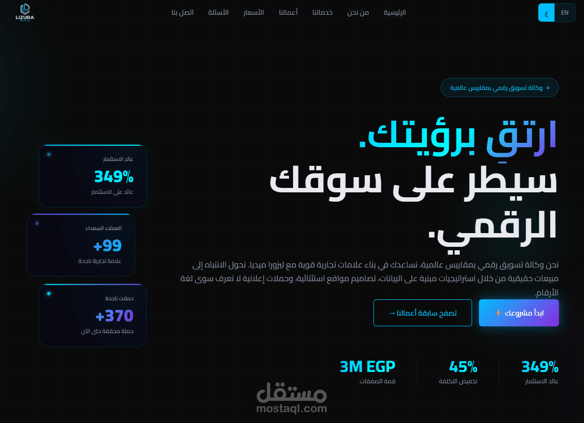 برمجة وتطوير الموقع الرسمي لوكالة Lizura Media (Full-Stack Development)