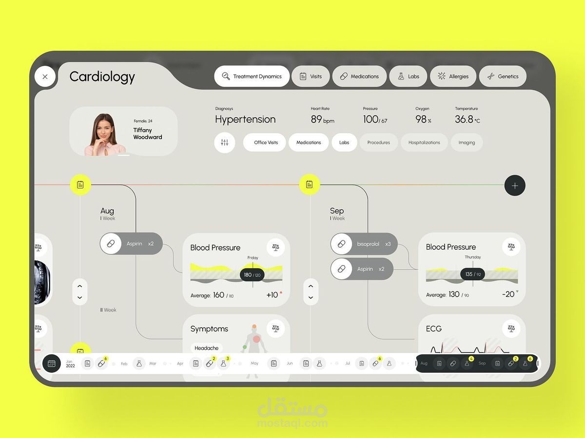high-fidelity UI/UX design mockup for a specialized Cardiology patient management system.