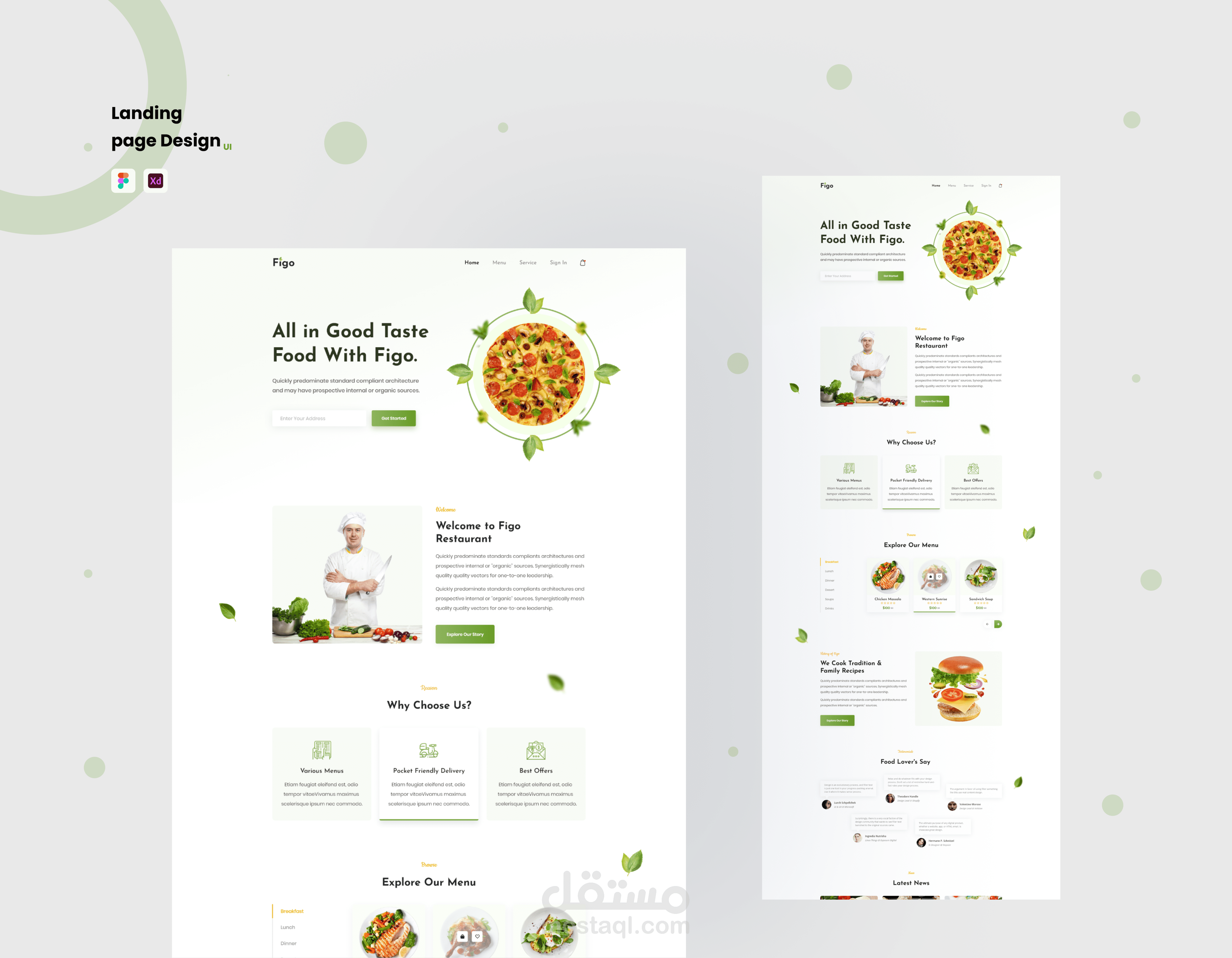 ( تصميم موقع لمطعم _ UX UI For Figo Landing Page )