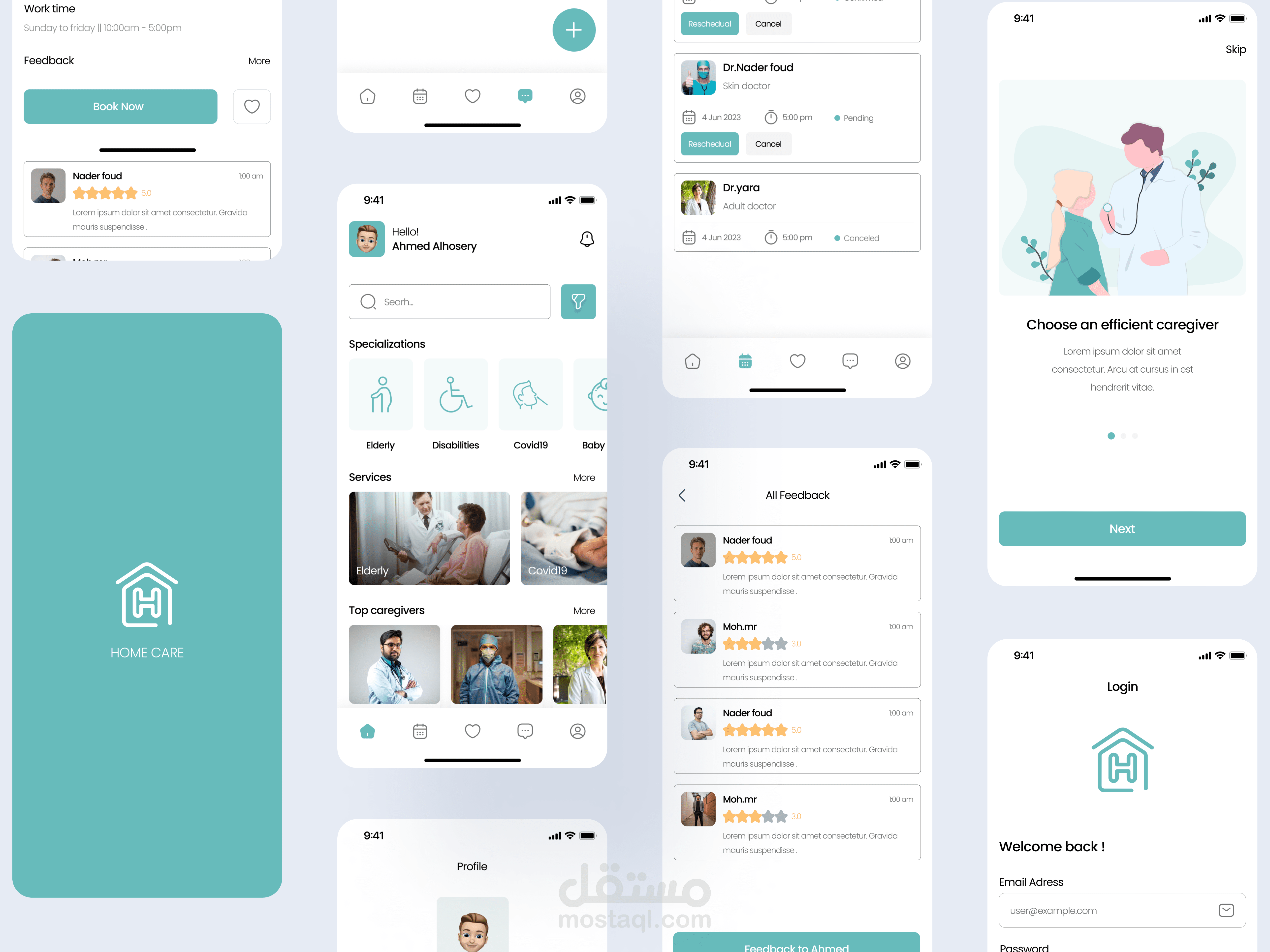 ( تصميم تطبيق رعاية منزلية _ UX UI For Home care app )