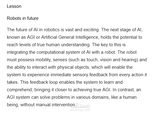 تحرير محتوى علمي طبقا لمعايير STEM خاص بمعهد لتدريس الروبورتات