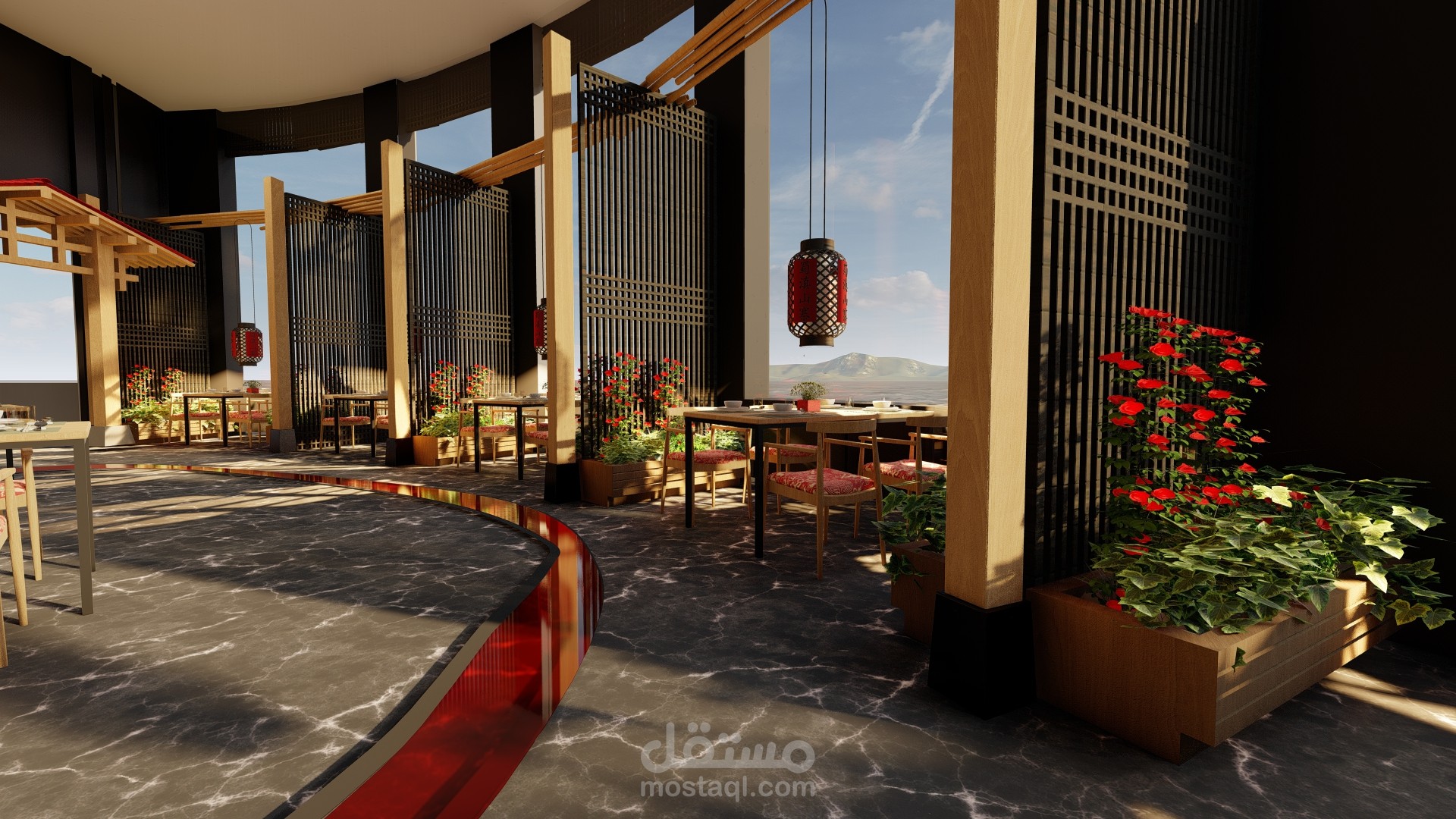 تصميم مطعم متخصص(صيني ) في فندق فى مدينه دهب