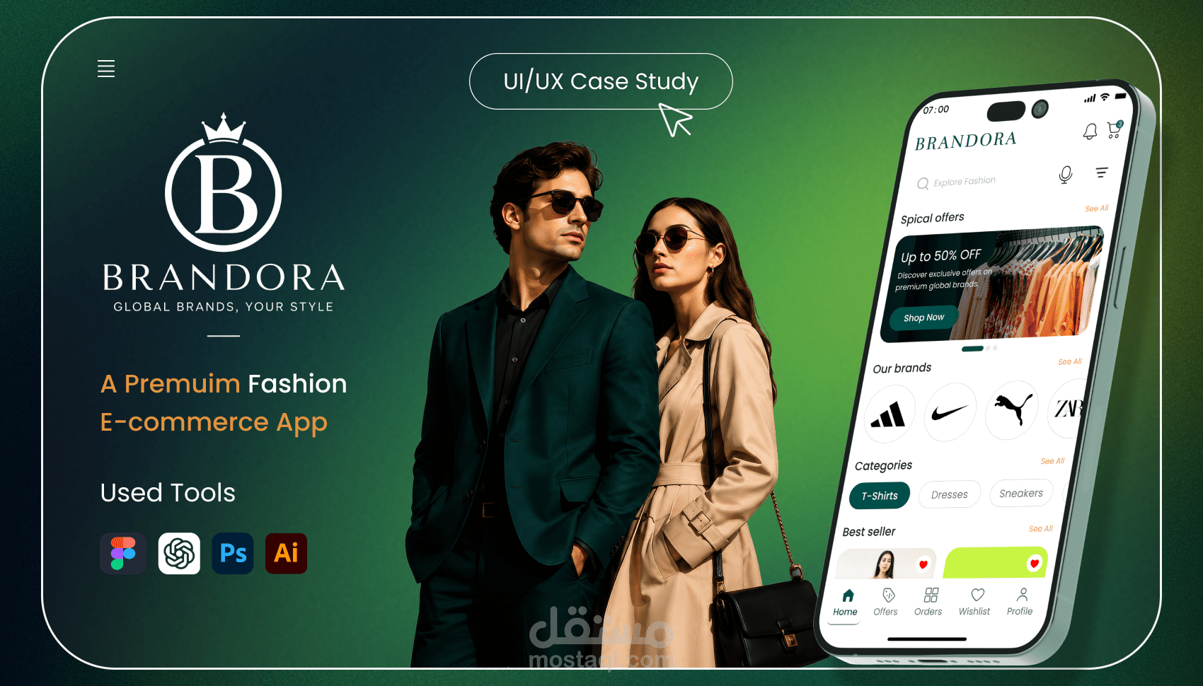 تصميم UX/UI لتطبيق تجارة إلكترونية للموضة – Brandora