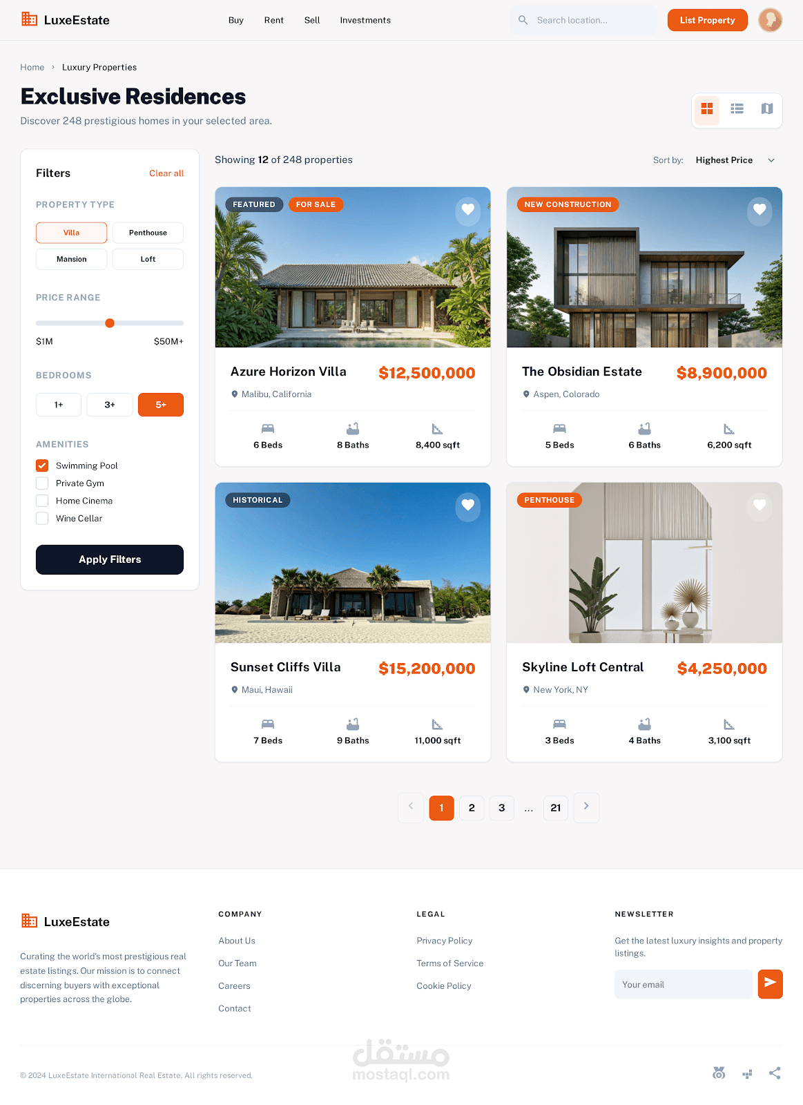 تصميم واجهة موقع شركة عقارية