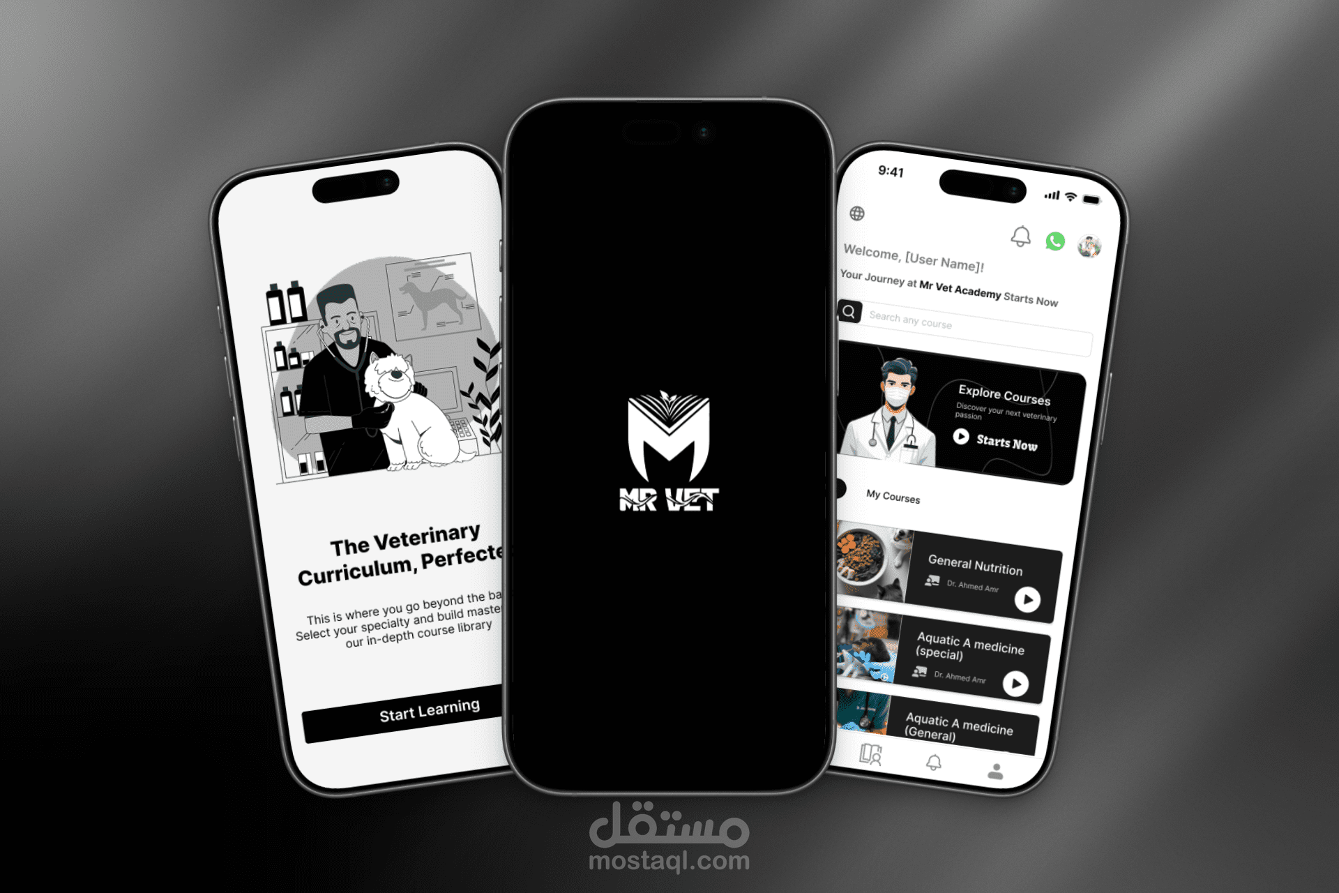 تصميم UX/UI لتطبيق Mr Vet Academy لمنصة كورسات تعليمية