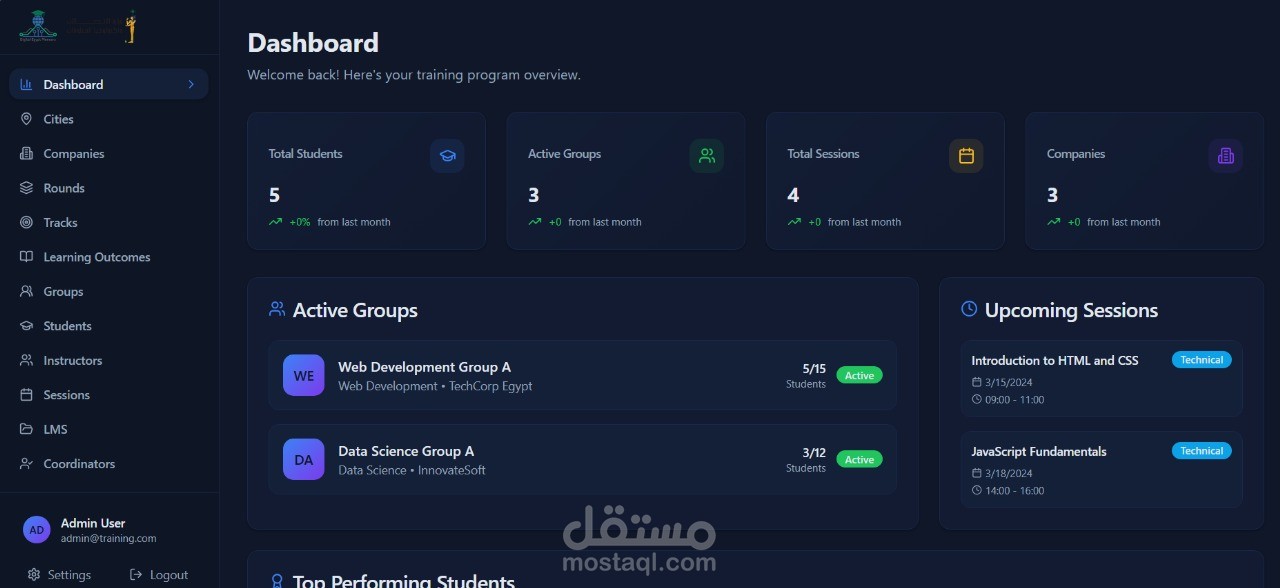 تطوير نظام إدارة التدريب (Training Management System Dashboard)