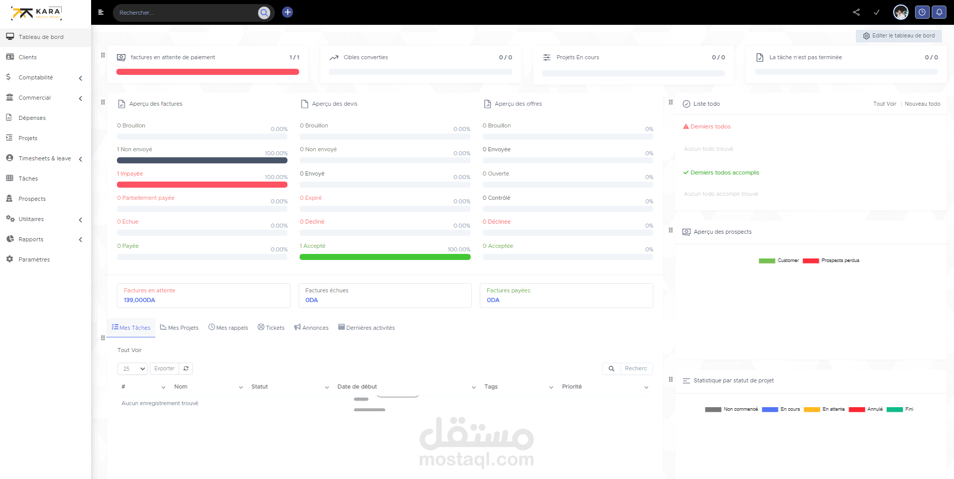 تطوير CRM لمؤسسة لتسيير الفواتير و الحسابات و كل شيئ في منصة واحدة