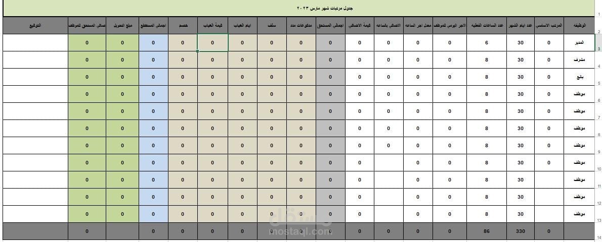 تصميم شيت لإدارة الرواتب