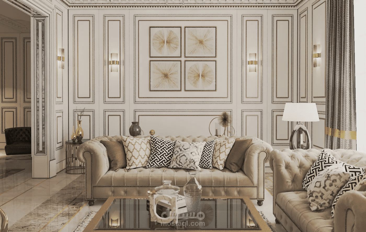 صالة استقبال داخل فيلا بالسعودية